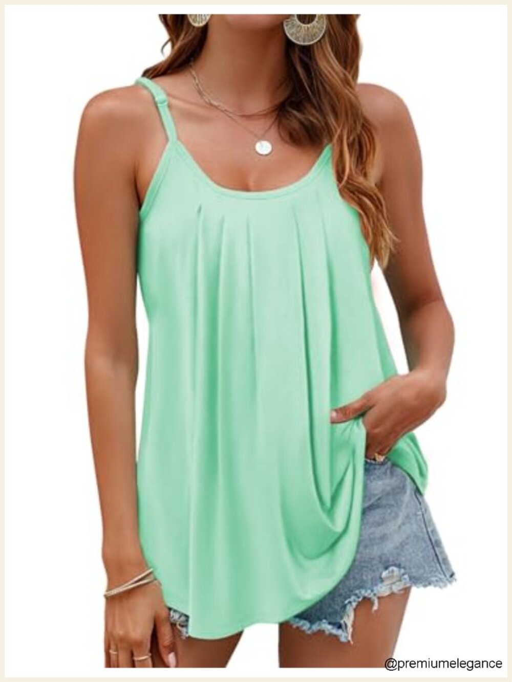Pleated Spaghetti Strap Camisole Tank Top Women's Sleeveless Loose Fit Summer